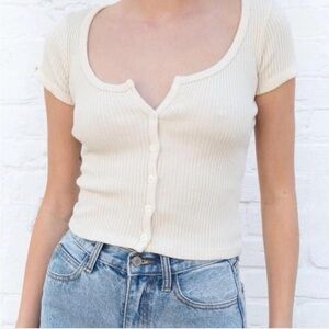 Brandy Melville Cream Ribbed Button Down Top